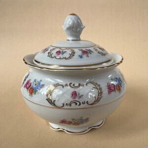 Vintage 50s Schumann Bavaria Empress Dresden Flowers Porcelain Sugar Bowl